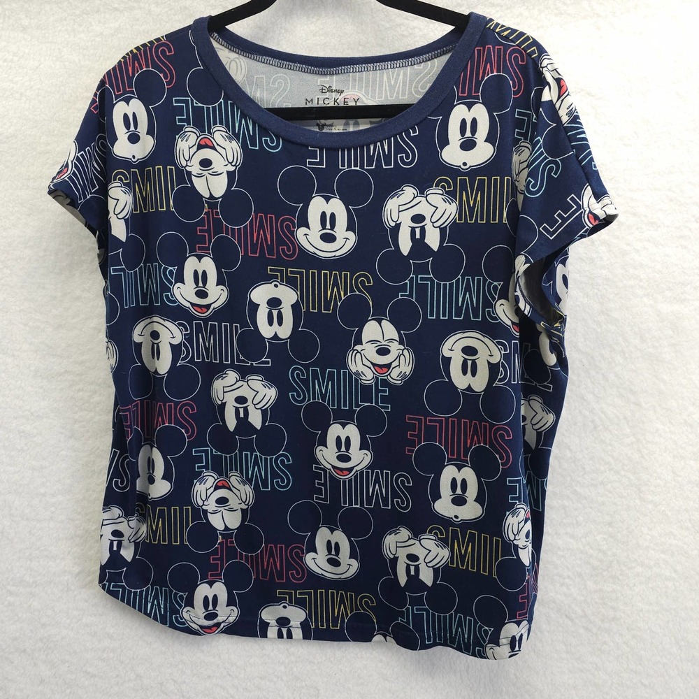 Mickey Mouse Faces Smile Allover Print Pajama Top Medium
